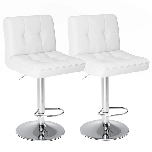 Bar Stools Set Of 4, Counter Height Barstools,Square Seat Cushion Barstool With Back, Height Adjustable PU Leather Swivel Barstool ,White SimplyOnlineShopping